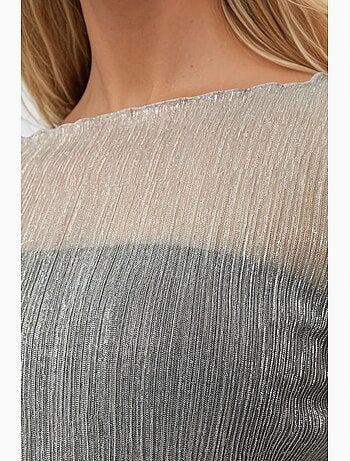 T-shirt manches longues texturé col rond pailleté ajusté hiccup