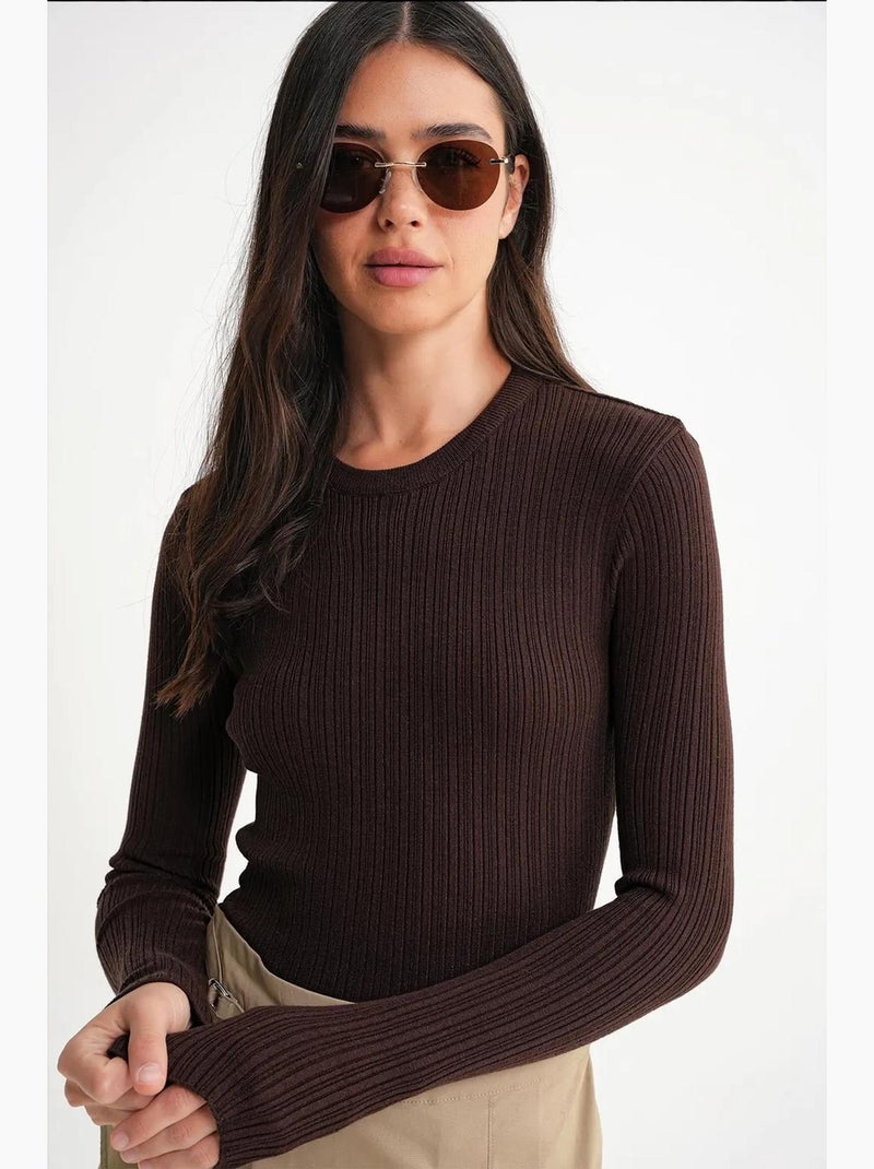 T-shirt manches longues texturé côtelé doux ajusté mixray Marron foncé - Kiabi