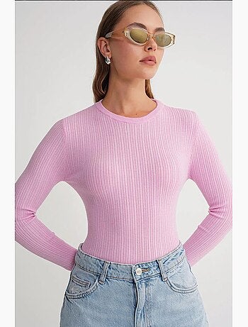 T-shirt manches longues texturé côtelé doux ajusté mixray