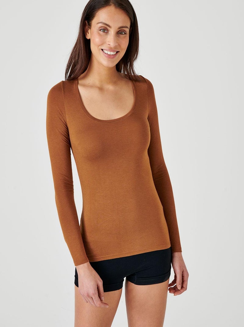 T-shirt manches longues Thermolactyl invisible - Damart Marron clair - Kiabi