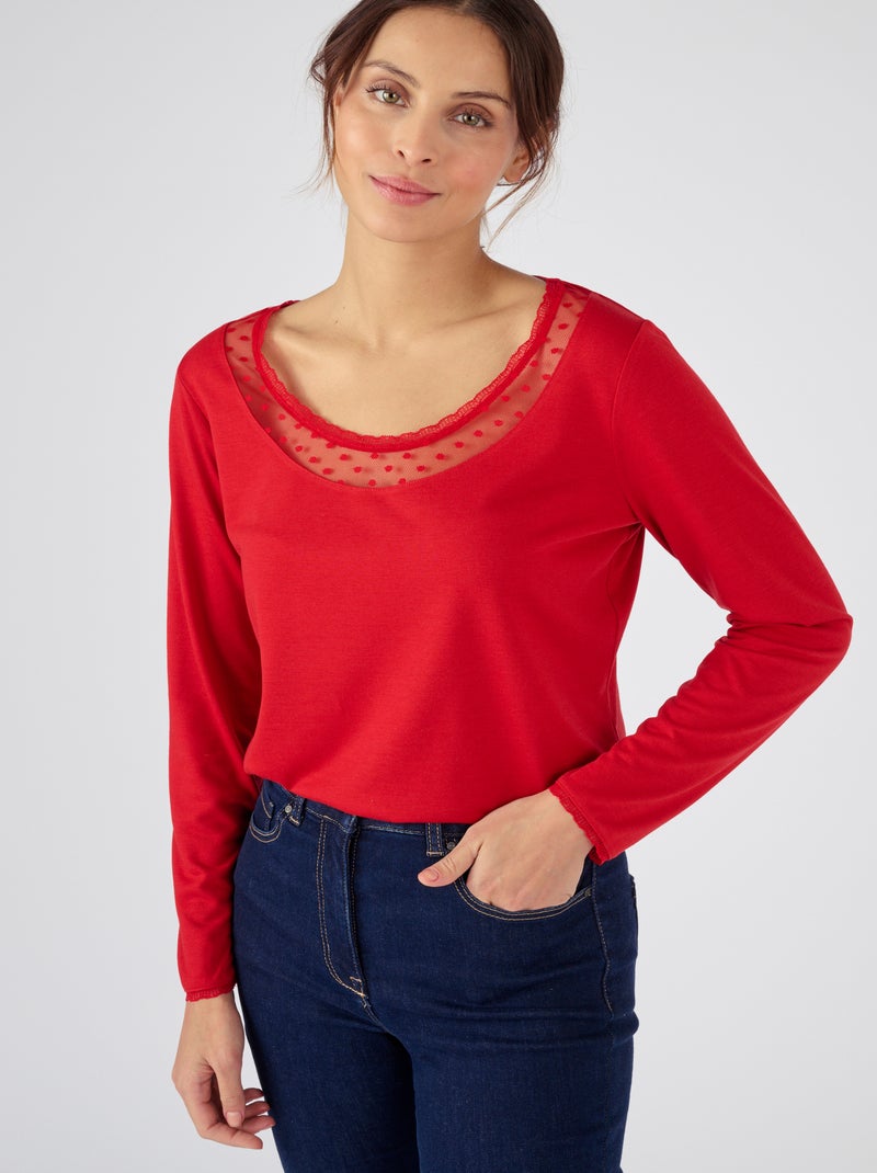 T-shirt manches longues Thermol'love tulle plumetis - Damart Rouge - Kiabi