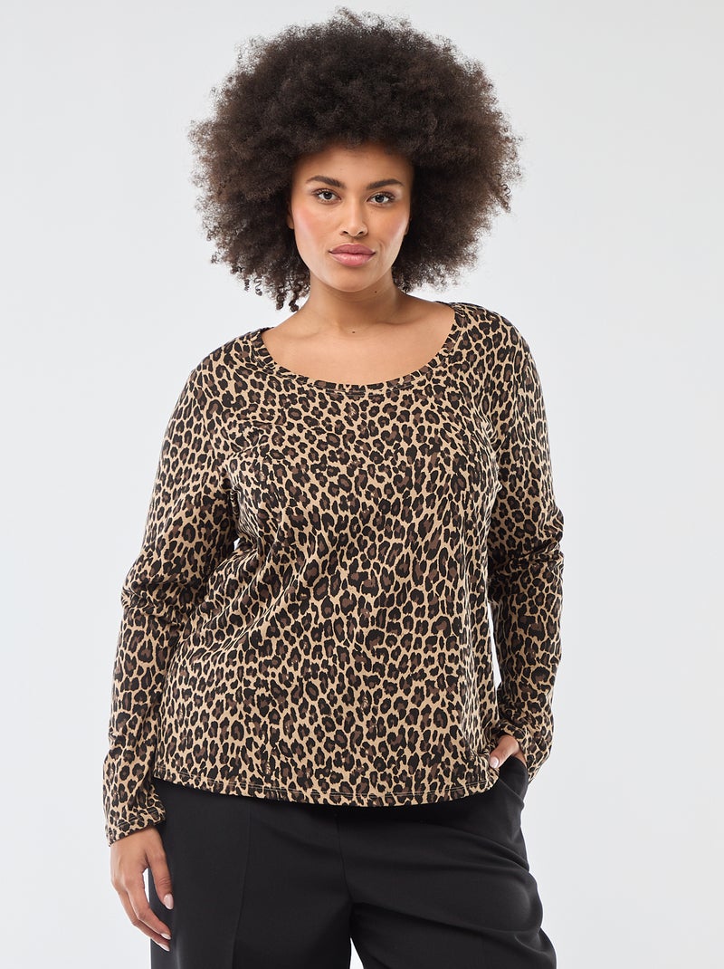 T-shirt manches longues uni en jersey Beige - Kiabi