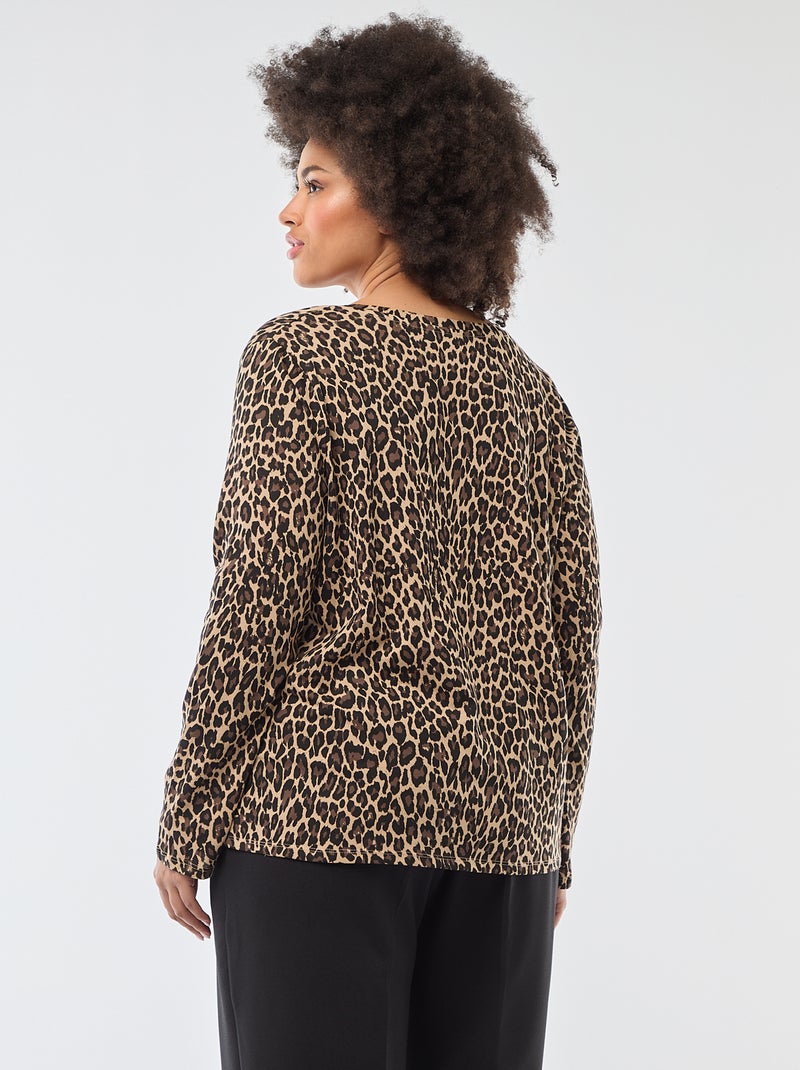 T-shirt manches longues uni en jersey Beige - Kiabi