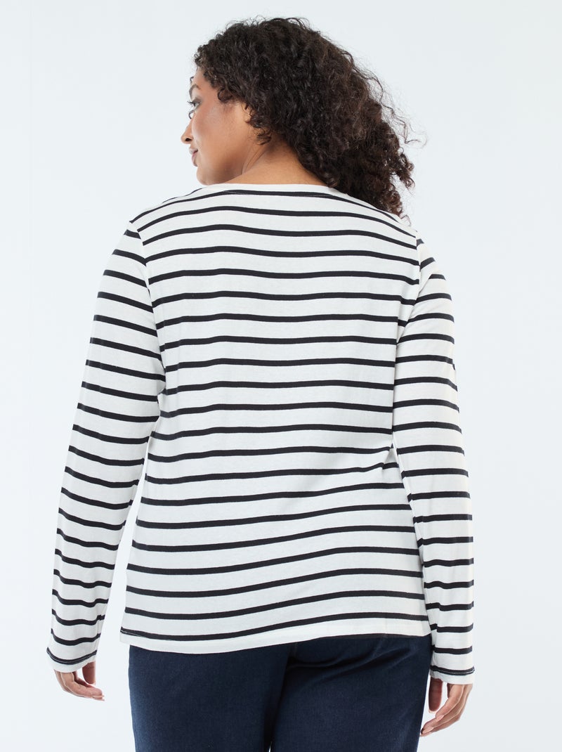 T-shirt manches longues uni en jersey Blanc rayé - Kiabi