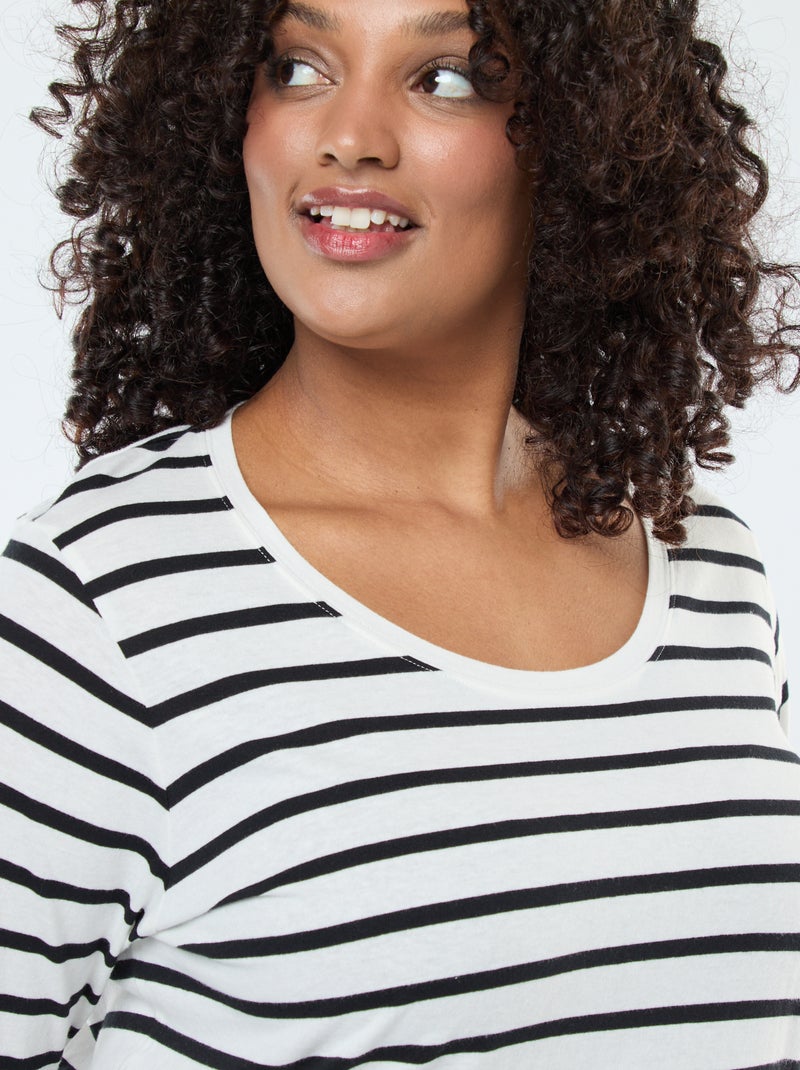 T-shirt manches longues uni en jersey Blanc rayé - Kiabi