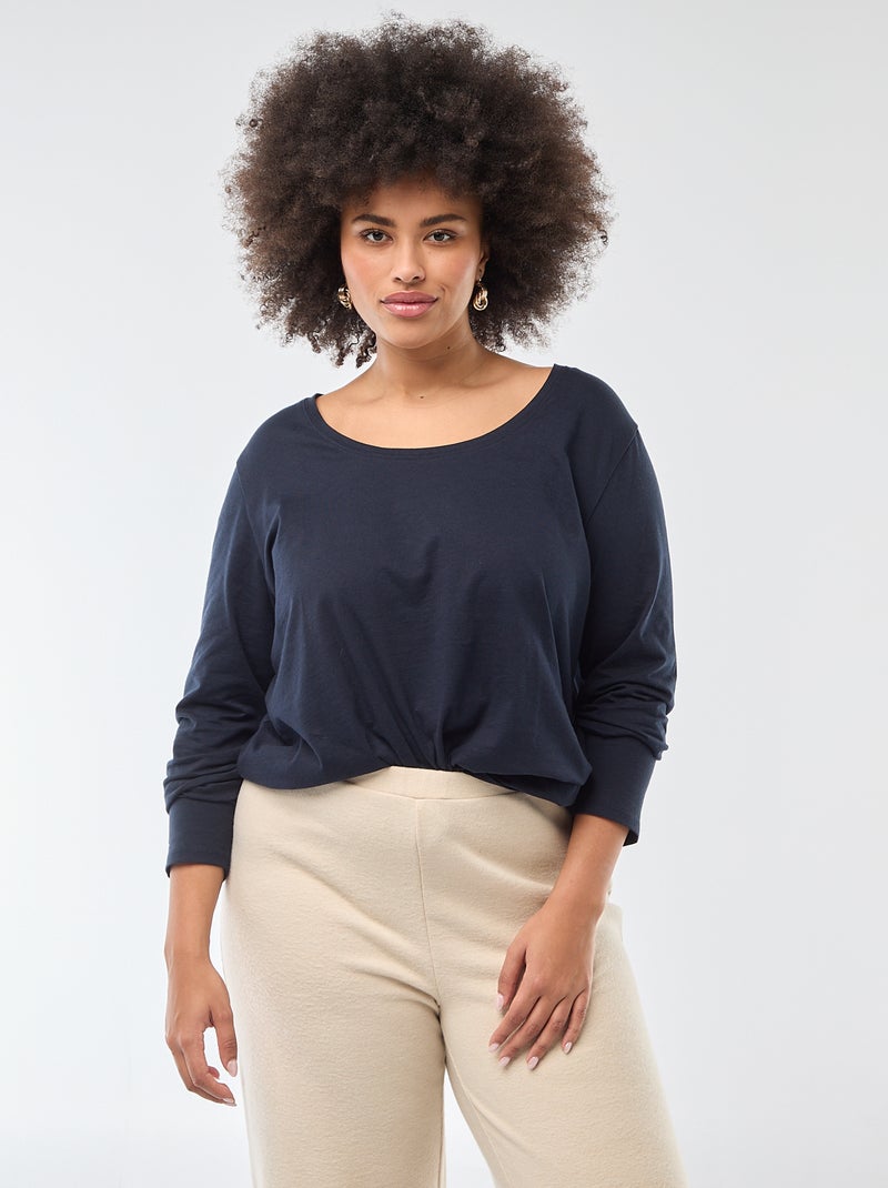 T-shirt manches longues uni en jersey Bleu - Kiabi