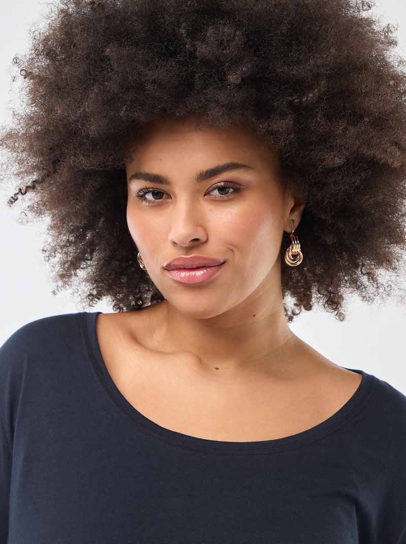 T-shirt manches longues uni en jersey Bleu - Kiabi