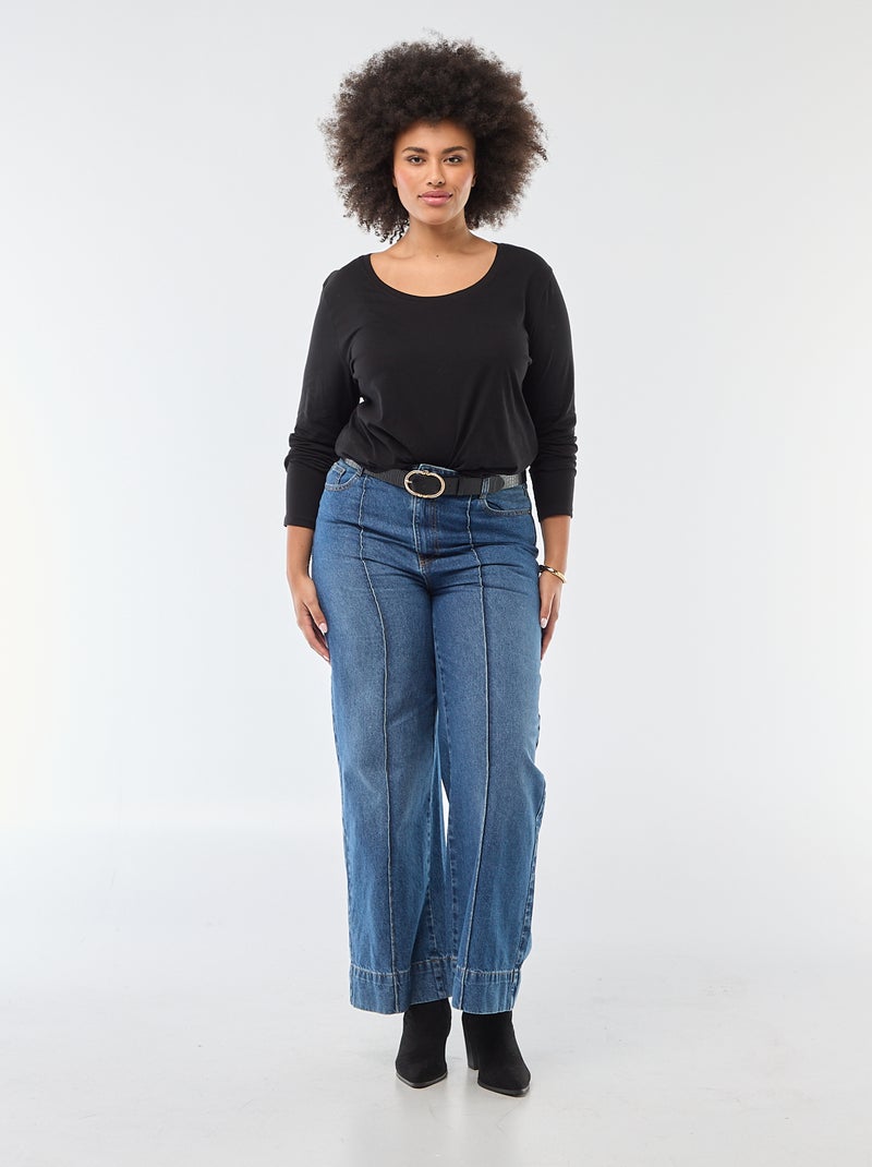 T-shirt manches longues uni en jersey Noir - Kiabi