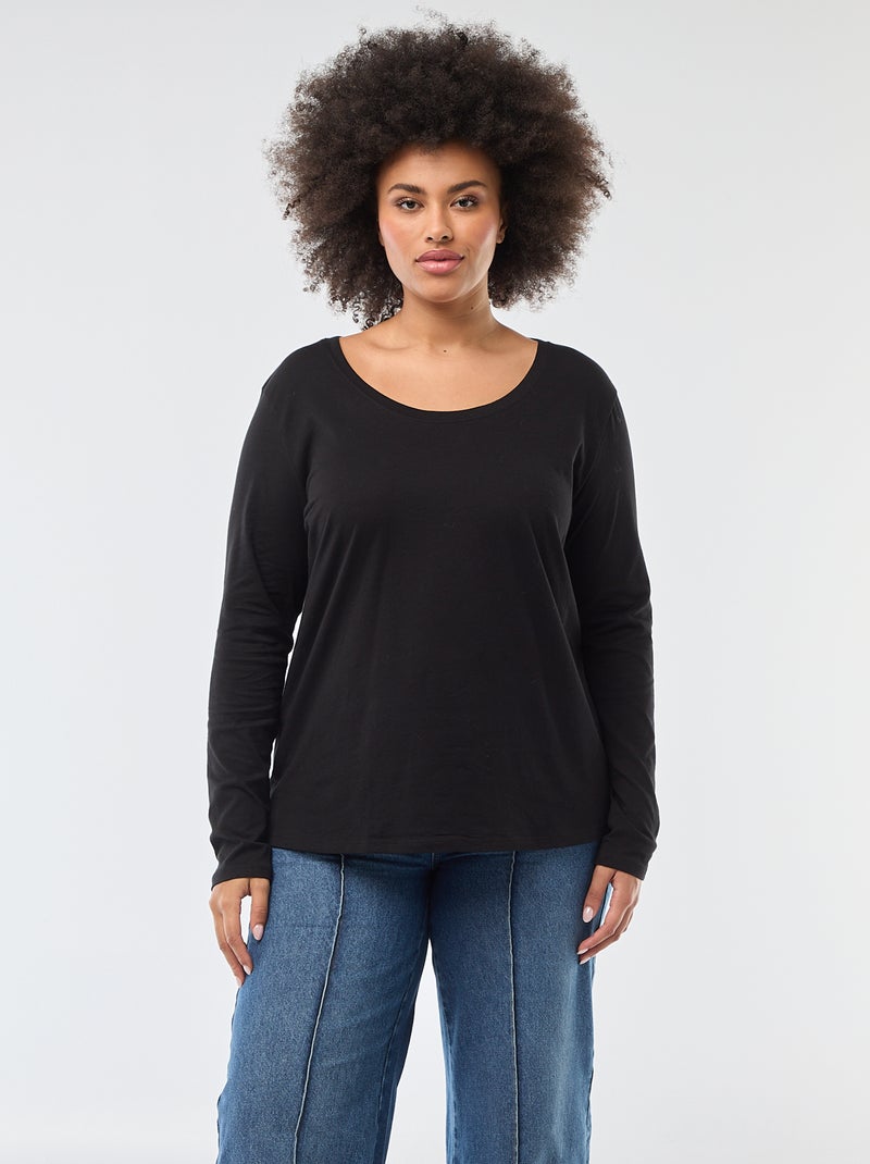 T-shirt manches longues uni en jersey Noir - Kiabi