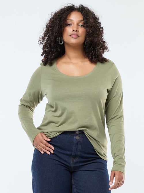 T-shirt manches longues uni en jersey - Kiabi