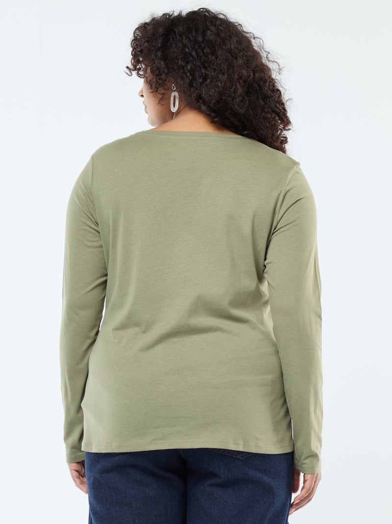 T-shirt manches longues uni en jersey Vert - Kiabi