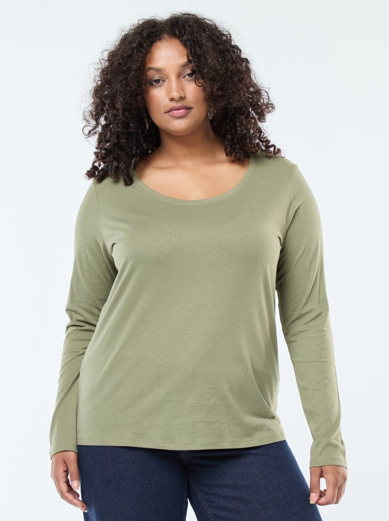T-shirt manches longues uni en jersey Vert - Kiabi