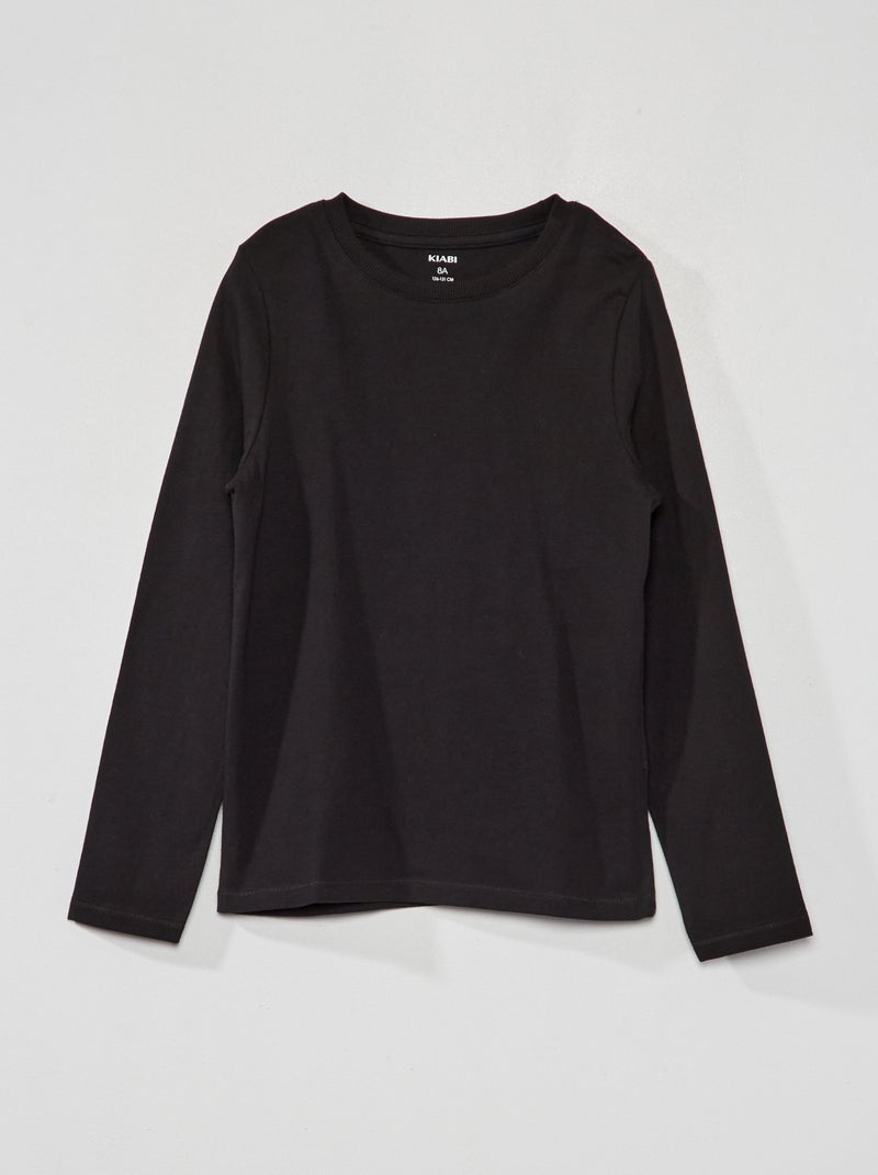 T-shirt manches longues uni noir - Kiabi