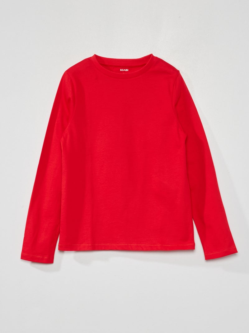 T-shirt manches longues uni Rouge - Kiabi