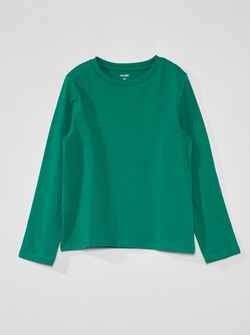 T-shirt manches longues uni Vert - Kiabi