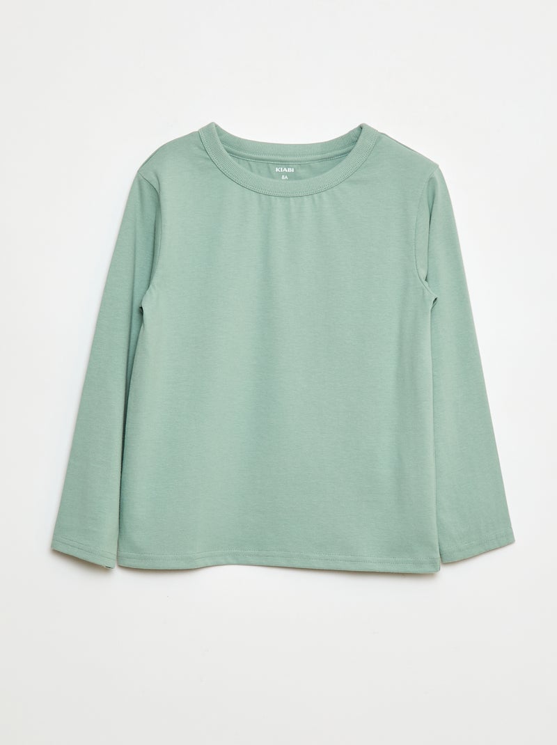 T-shirt manches longues uni Vert - Kiabi