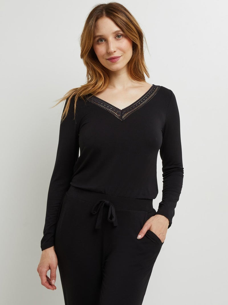 T-shirt manches longues viscose Camille - RougeGorge Lingerie Noir - Kiabi