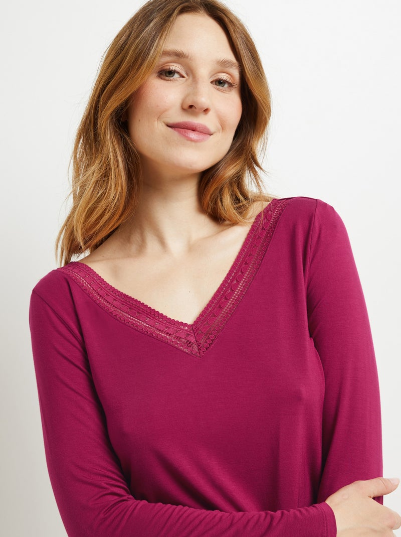 T-shirt manches longues viscose Camille - RougeGorge Lingerie Violet prune - Kiabi