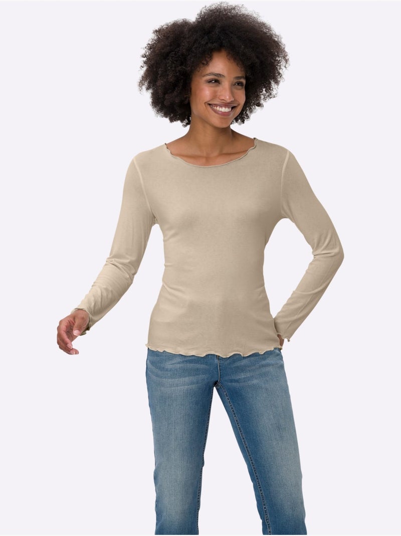T-shirt Manches Longues Viscose Douce - Taille Standard - helline Beige - Kiabi