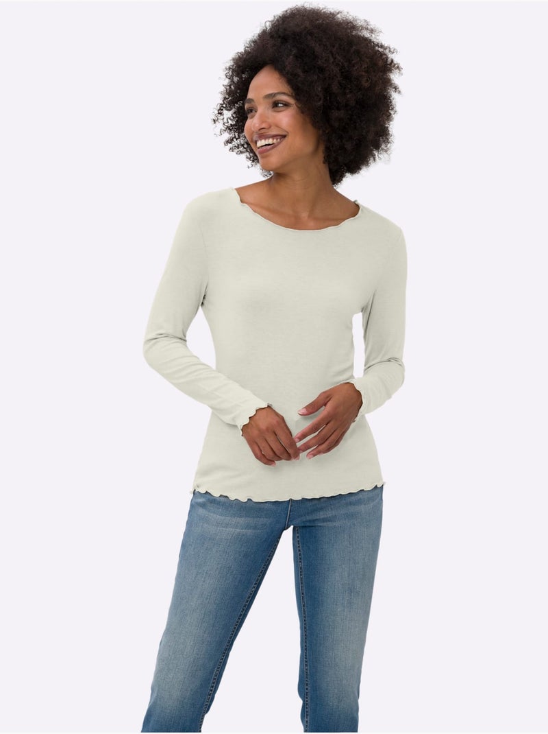 T-shirt Manches Longues Viscose Douce - Taille Standard - helline Beige - Kiabi