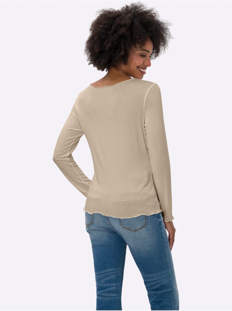 T-shirt Manches Longues Viscose Douce - Taille Standard - helline Beige - Kiabi