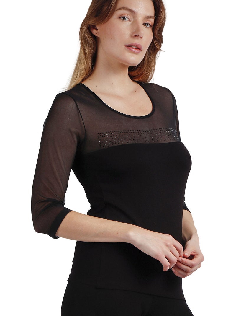 T-shirt manches mi-longues Piedras Noir - Kiabi