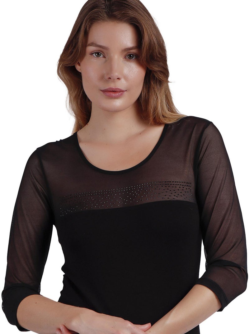 T-shirt manches mi-longues Piedras Noir - Kiabi