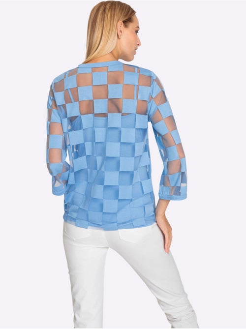 T shirt manches trois quarts et motif carreaux dévoré encolure V - Taille standard - Helline - Kiabi T shirt manches trois quarts et motif carreaux dévoré encolure V - Taille standard - Helline - Kiabi