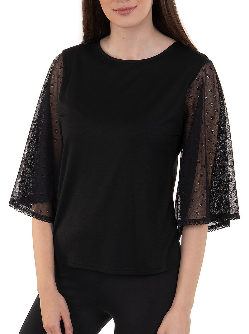 T-shirt manches trois-quarts Soft Spot Noir - Kiabi