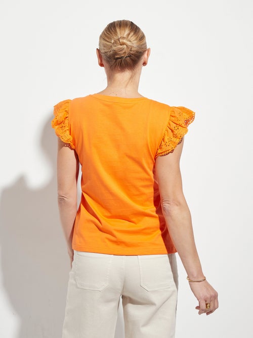 T-shirt manches volantées avec encolure V - Kiabi