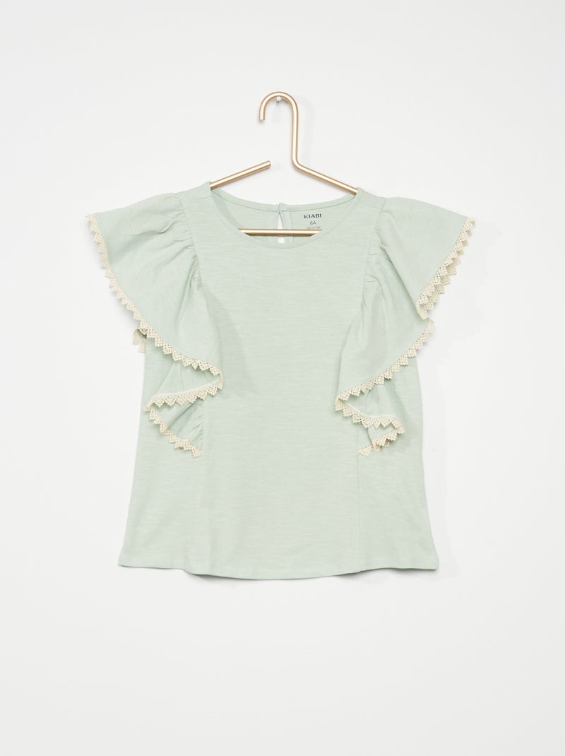 T-shirt manches volantées bleu - Kiabi