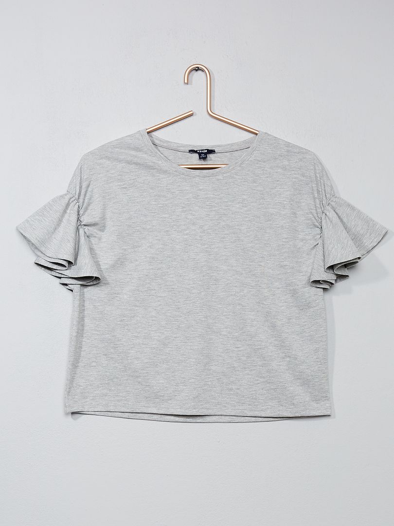 T-shirt manches volantées gris - Kiabi