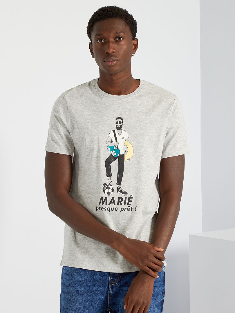 T-shirt 'Marié presque prêt' 'EVG' gris - Kiabi