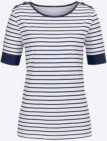 T-shirt marinière à manches courtes et laçage décoratif - Taille standard - Moda Vilona