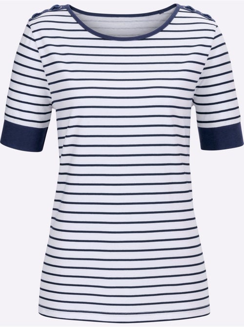 T-shirt marinière à manches courtes et laçage décoratif - Taille standard - Moda Vilona - Kiabi T-shirt marinière à manches courtes et laçage décoratif - Taille standard - Moda Vilona - Kiabi