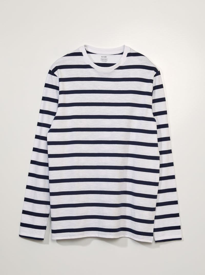 T-shirt marinière à manches longues +1m90 blanc - Kiabi
