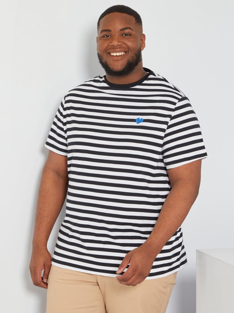 T-shirt marinière coeur brodé noir/blanc - Kiabi