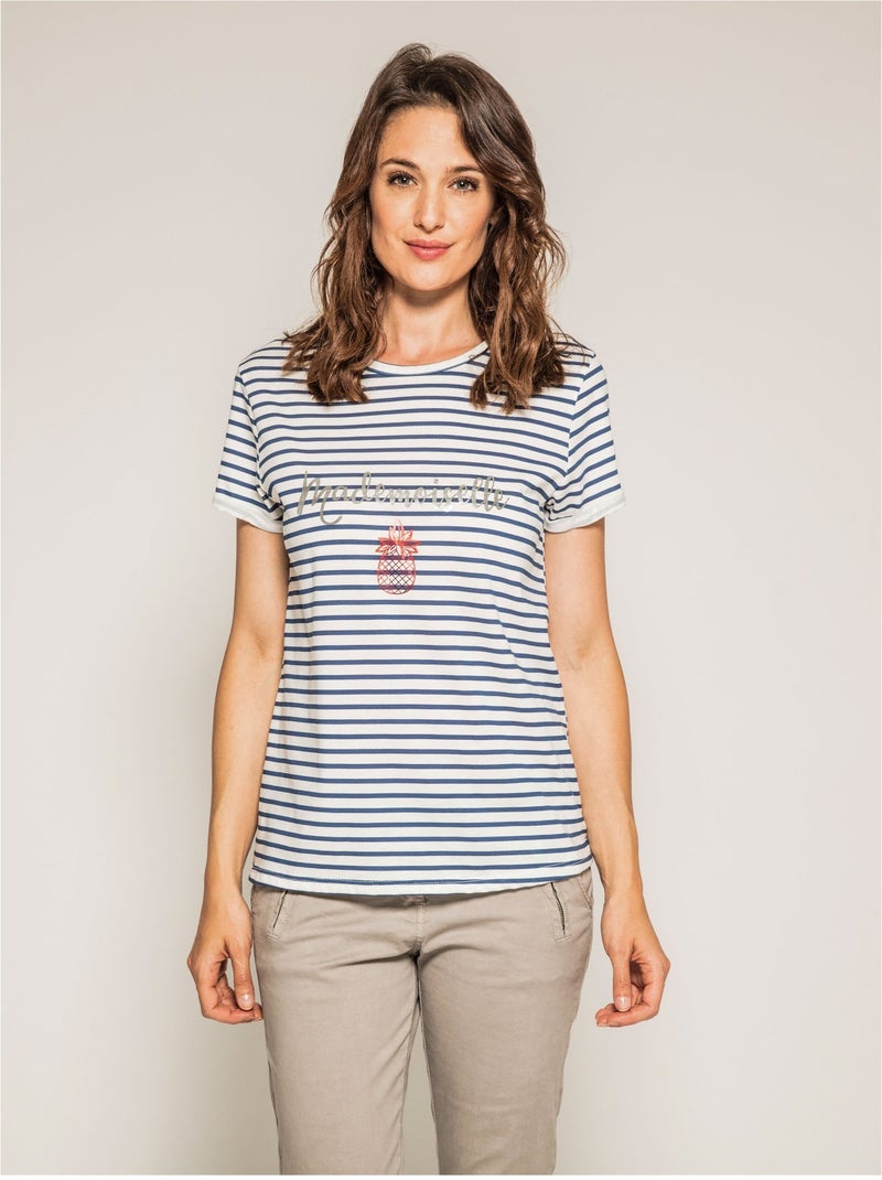 T-shirt marinière col rond FORET Bleu - Kiabi