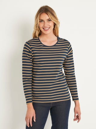T-shirt marinière court coton manches longues