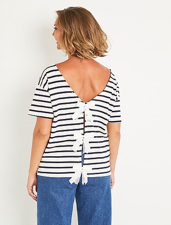 T-shirt marinière dos col V et noeuds