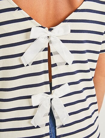 T-shirt marinière dos col V et noeuds