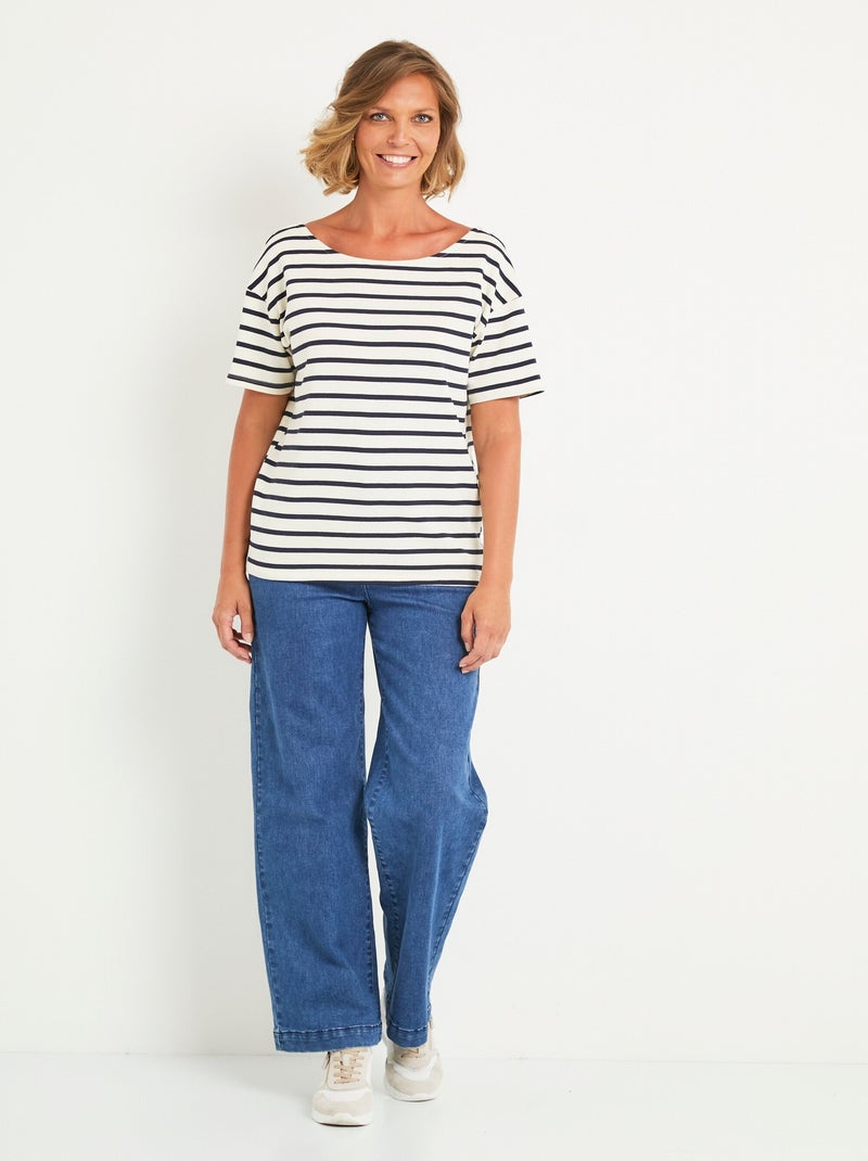 T-shirt marinière dos col V et noeuds Blanc Bleu - Kiabi