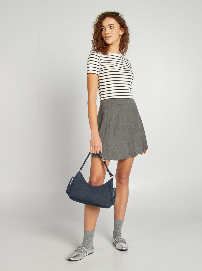 T-shirt marinière en coton stretch Blanc - Kiabi