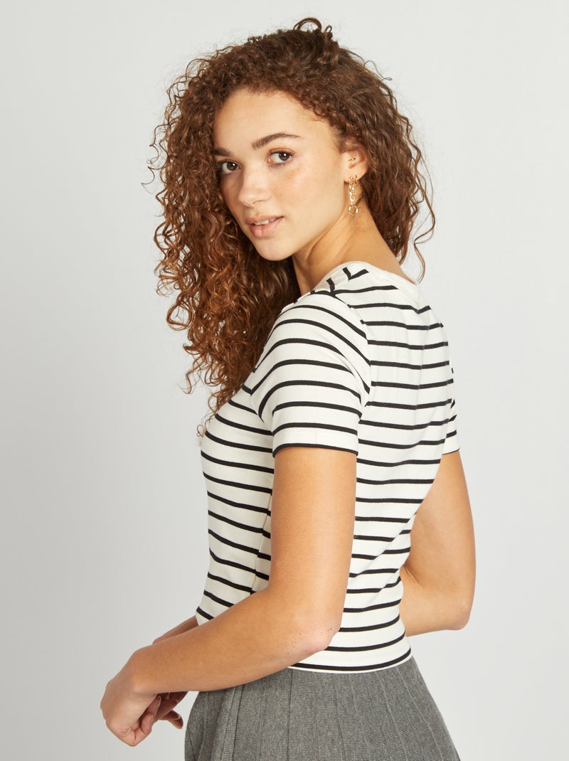 T-shirt marinière en coton stretch Blanc - Kiabi