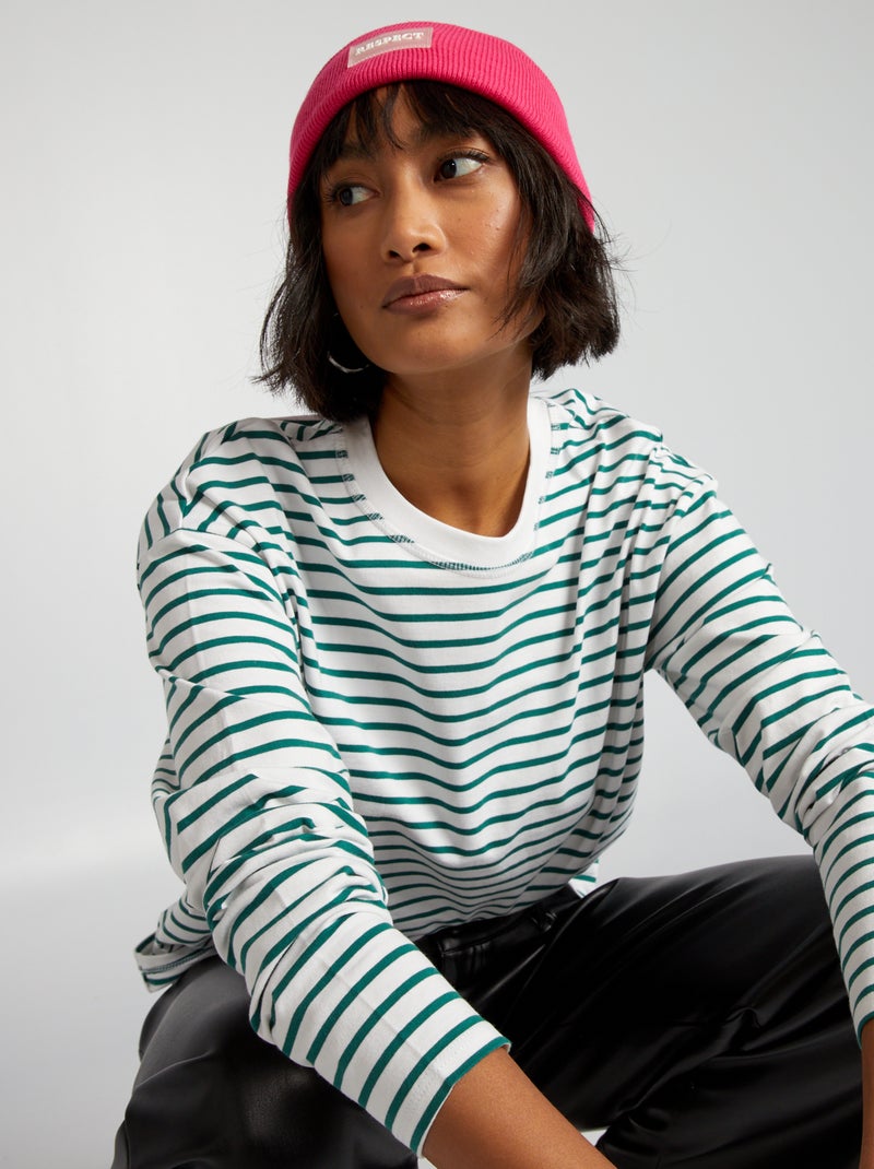T-shirt marinière en jersey BLANC - Kiabi