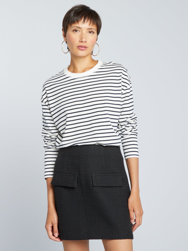 T-shirt marinière en jersey Blanc/noir - Kiabi