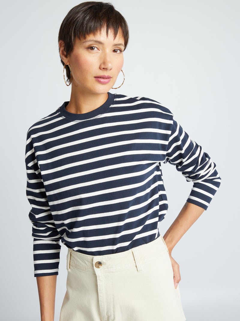 T-shirt marinière en jersey Bleu marine/blanc - Kiabi