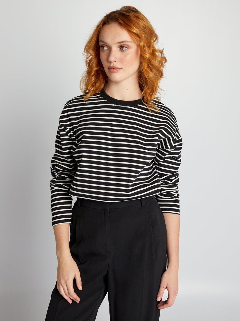 T-shirt marinière en jersey NOIR - Kiabi