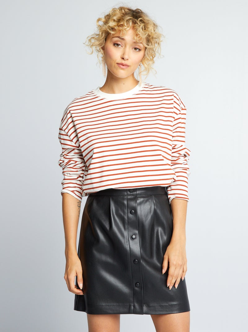 T-shirt marinière en jersey Orange/blanc - Kiabi