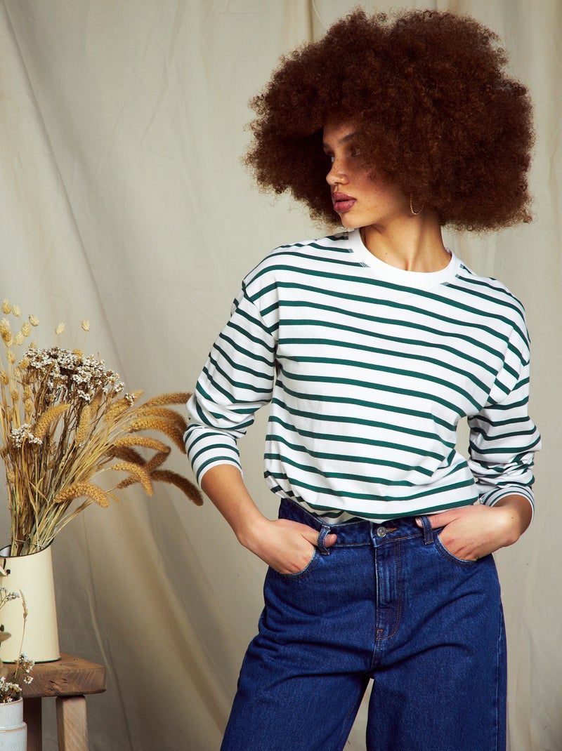 T-shirt marinière en jersey Vert/blanc - Kiabi